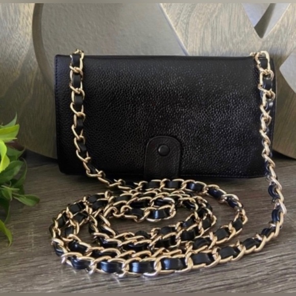 🖤⚜️Chanel Wallet Chain Wristlet Option Caviar Leather Black Gold Crossbody - Picture 2 of 11